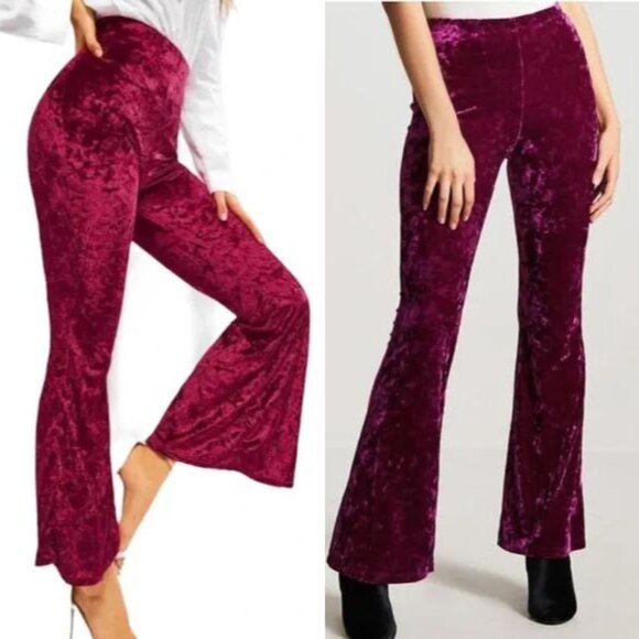 Forever 21 Pants - Forever 21 Flare Leg Crushed Velvet Pants Burgundy